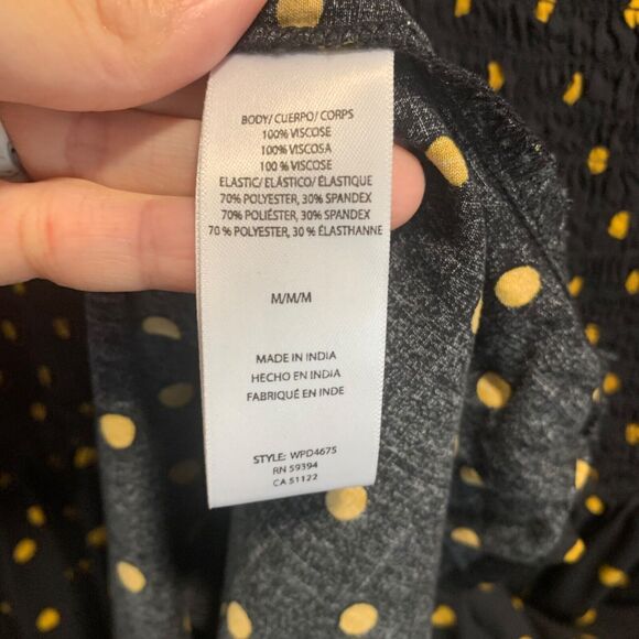 Beach Lunch Lounge Womens Black Gold Polka Dot Smocked Bust Flare Dress M Boho - Picture 5 of 7